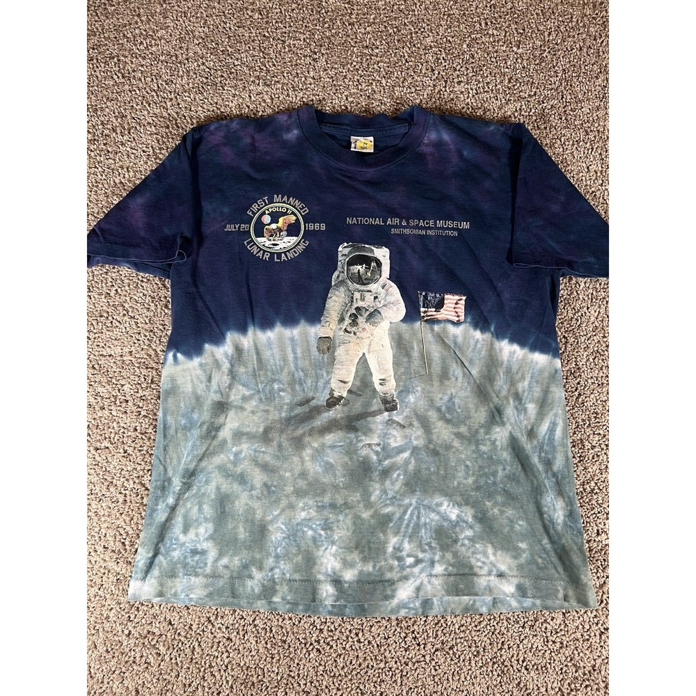 Vintage 90s NASA Astronaut Tie Dye AOP Single Stitch Men M T Shirt Smithsonian